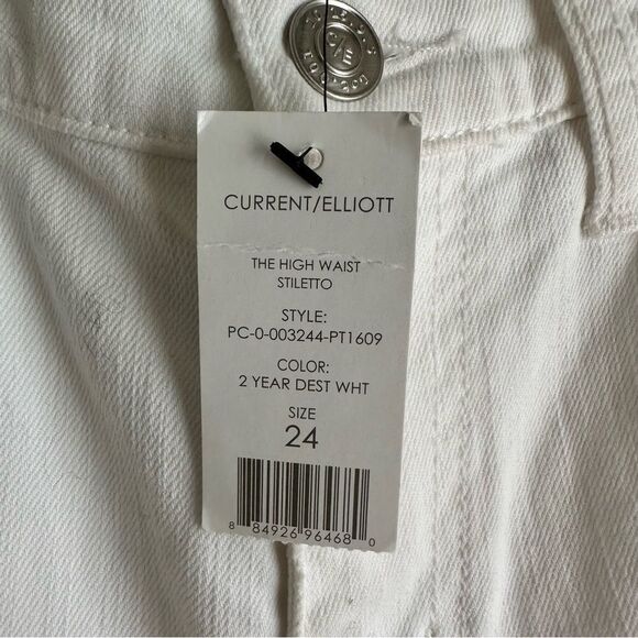 Current / Elliott The High Waist Stiletto White Distressed Jeans Size 24 - Picture 7 of 7